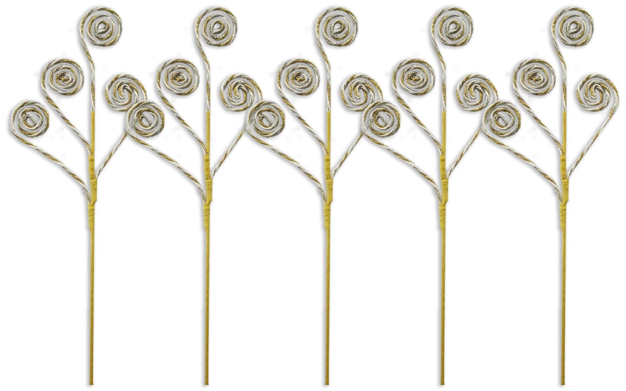 5 Pack of 27" Gold, Silver, and White Swirl Picks with Glitter Enhancements